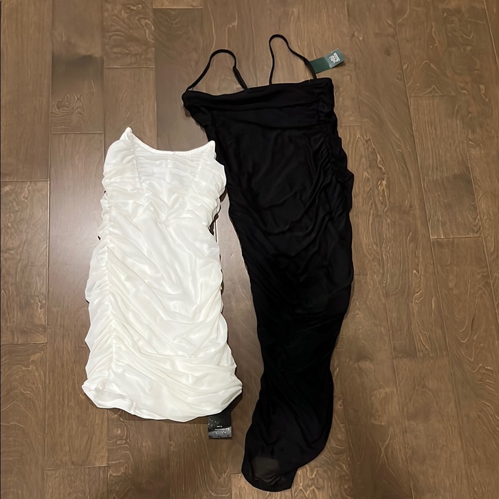 NWT Elegant Black and White Ruched Dresses
